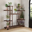 ID MARKET - Etagère à pots de fleurs porte plante en bois 8 niveaux à roulettes - vignette