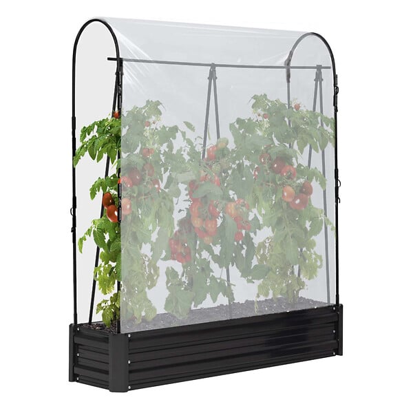 ID MARKET - Kit complet 3 bacs métal modulables carrés potager et serre à tomates + treillis + housse - large