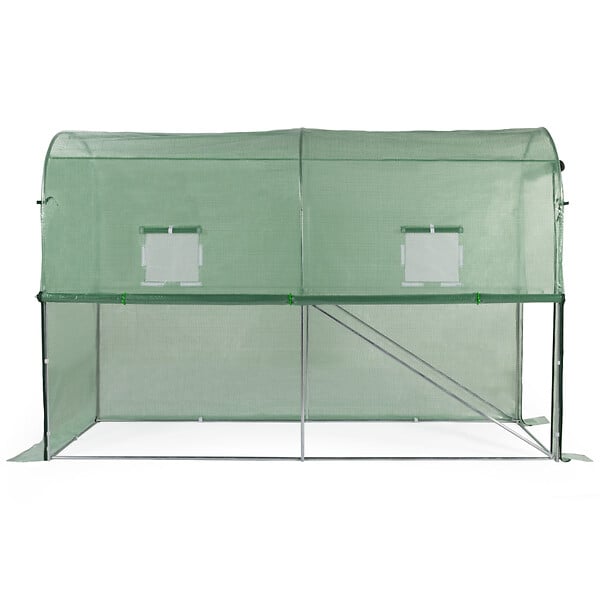 ID MARKET - Serre à tomates de jardin 3m² 3 x 1 x 2 m acier galvanisé + bâche anti-UV relevable avec porte et 2 fenêtres verte - large