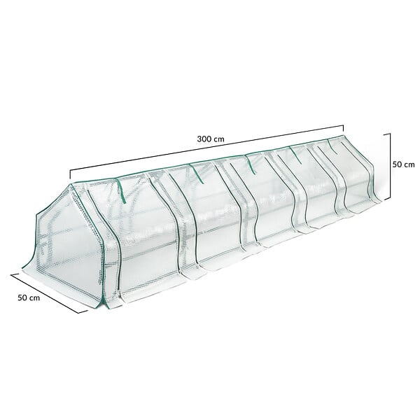 ID MARKET - Mini serre de jardin tunnel 300 x 50 x 50 cm avec bâche anti-UV et 10 fenêtres enroulables blanche - large