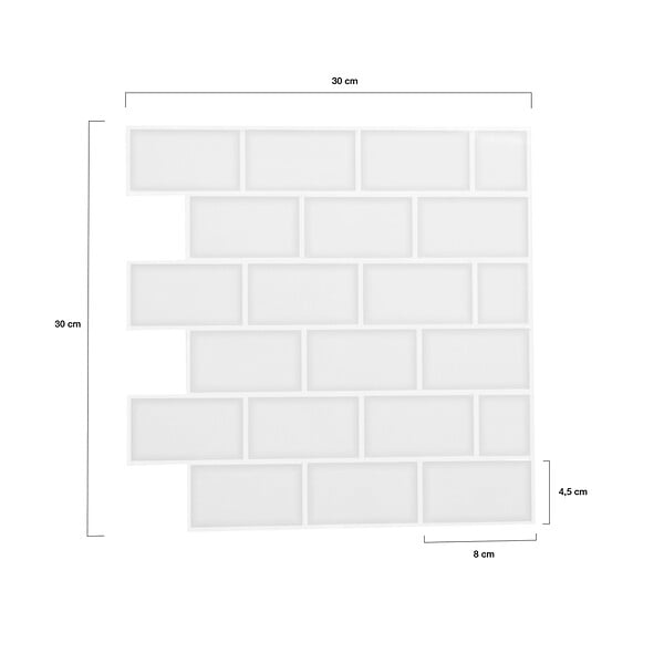 ID MARKET - Crédence adhésive murale effet carrelage métro blanc 10 pcs 30x30 cm - large