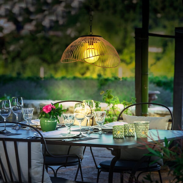 ID MARKET - Lampe solaire extérieure SYDNEY suspension en métal effet rotin - large
