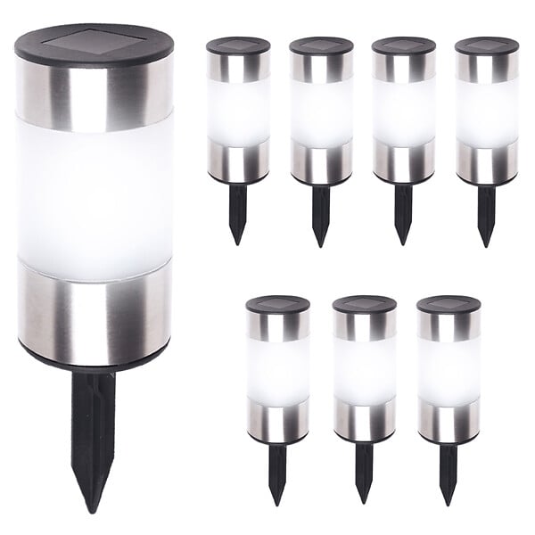 ID MARKET - Lot de 8 bornes solaires design inox 2 en 1 - large