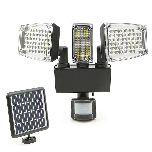 ID MARKET - Projecteur solaire 3 têtes 178 LED détecteur de mouvement - large