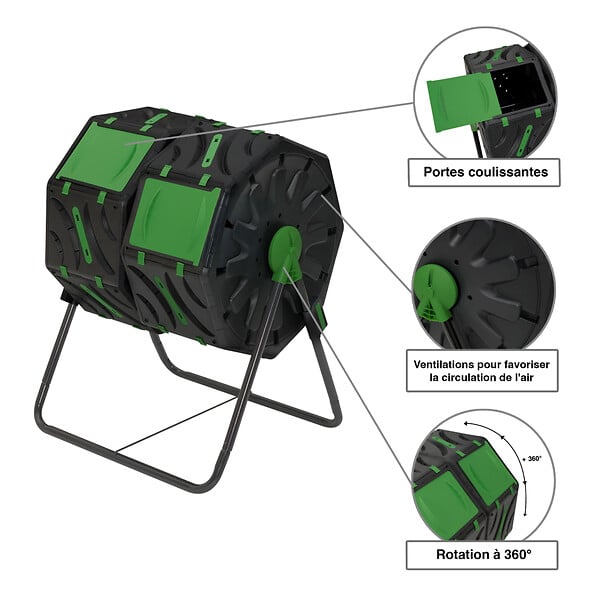 ID MARKET - Bac de compostage rotatif double bac 140L - large