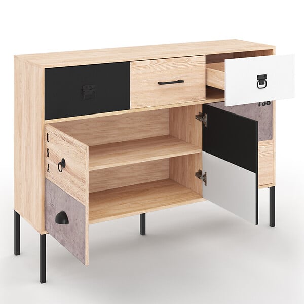 ID MARKET - Buffet 3 portes 3 tiroirs 110 cm SACRAMENTO design industriel - large