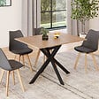 ID MARKET - Table à manger rectangle ALIX 6 personnes pied araignée bois et noir 110 cm - vignette