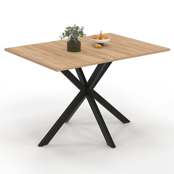 ID MARKET - Table à manger rectangle ALIX 6 personnes pied araignée bois et noir 110 cm - large