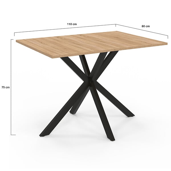 ID MARKET - Table à manger rectangle ALIX 6 personnes pied araignée bois et noir 110 cm - large