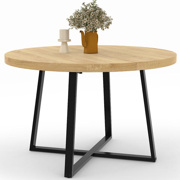 ID MARKET - Table à manger fixe ronde SELMA 4-6 personnes bois et noir 110 cm - large