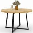 ID MARKET - Table à manger fixe ronde SELMA 4-6 personnes bois et noir 110 cm - vignette