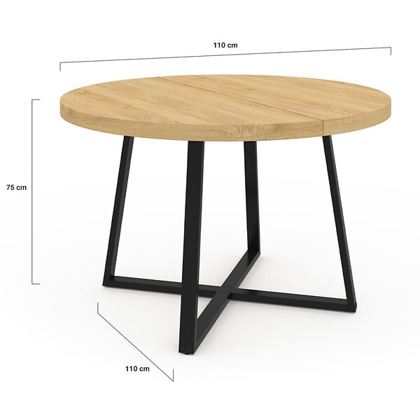 ID MARKET - Table à manger fixe ronde SELMA 4-6 personnes bois et noir 110 cm - large