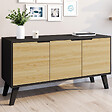 ID MARKET - Buffet bas scandinave 113 cm FINN 3 portes noir et bois façon hêtre - vignette