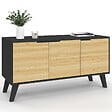 ID MARKET - Buffet bas scandinave 113 cm FINN 3 portes noir et bois façon hêtre - vignette