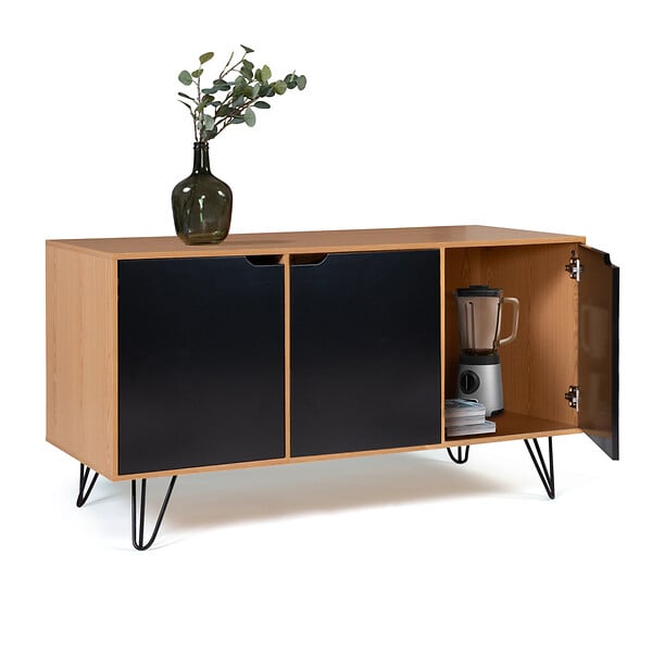 ID MARKET - Buffet bas vintage 113 cm NOEMI 3 portes bois pied épingle - large