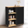 ID MARKET - Buffet d'appoint 70 cm VITO 3 étagères et placard noir et plateau bois - vignette