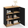 ID MARKET - Buffet d'appoint 70 cm VITO 3 étagères et placard noir et plateau bois - vignette