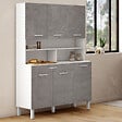 ID MARKET - Buffet de cuisine 120 CM CINA 6 portes + tiroir blanc et effet béton - vignette