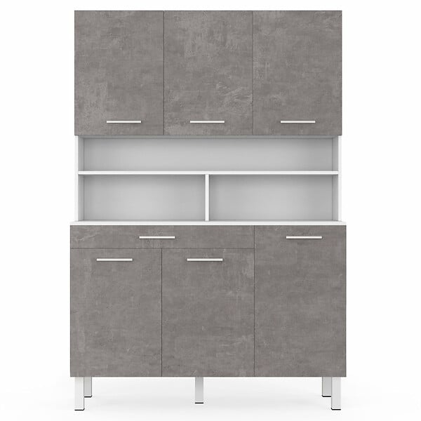 ID MARKET - Buffet de cuisine 120 CM CINA 6 portes + tiroir blanc et effet béton - large