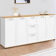 ID MARKET - Buffet 180 cm VITO XXL 4 portes avec 3 tiroirs bois et blanc - vignette