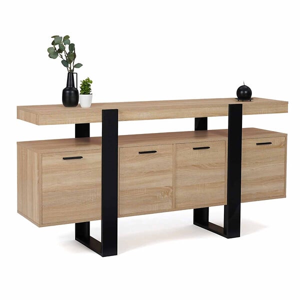 ID MARKET - Buffet 160 cm PHOENIX XXL 4 portes bois et noir - large