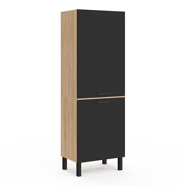 ID MARKET - Colonne de cuisine 60 cm CINA 2 portes façon hêtre et noir - large