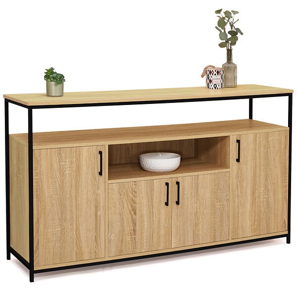 ID MARKET - Buffet 140 cm DETROIT 4 portes avec niche design industriel - large