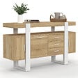 ID MARKET - Buffet 140 cm PHOENIX 3 portes et 3 tiroirs bois et blanc - vignette