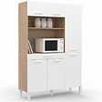 ID MARKET - Buffet de cuisine avec colonne de rangement 120 CM CINA 6 portes + tiroir façon hêtre et blanc - vignette