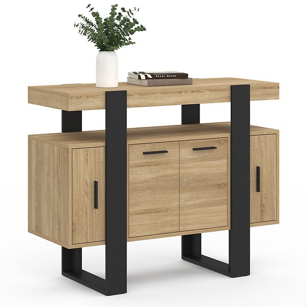 ID MARKET - Buffet 100 cm PHOENIX 4 portes bois et noir - large