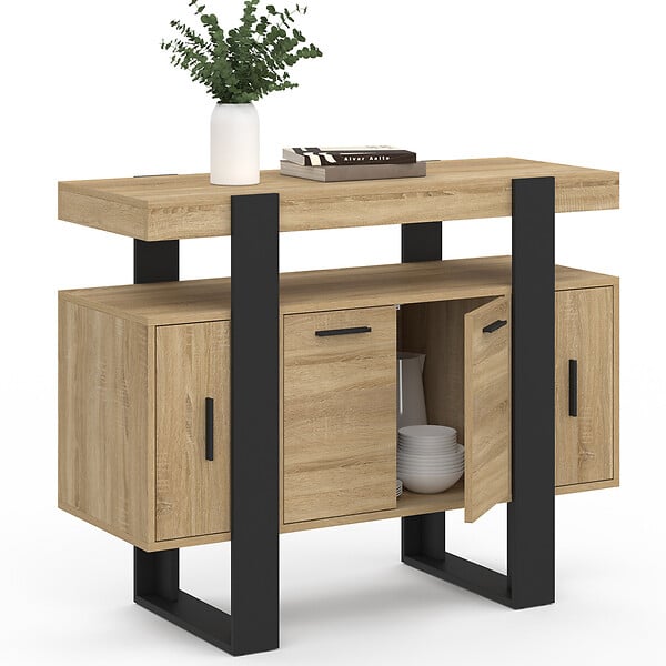 ID MARKET - Buffet 100 cm PHOENIX 4 portes bois et noir - large