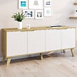 ID MARKET - Buffet bas scandinave 140 cm FINN  4 portes blanc et bois façon hêtre - vignette