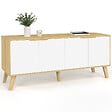 ID MARKET - Buffet bas scandinave 140 cm FINN  4 portes blanc et bois façon hêtre - vignette
