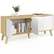 ID MARKET - Buffet bas scandinave 140 cm FINN  4 portes blanc et bois façon hêtre - vignette