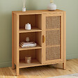 ID MARKET - Buffet d'appoint 3 étagères et placard 70 cm EDHEN bois et cannage - vignette