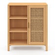 ID MARKET - Buffet d'appoint 3 étagères et placard 70 cm EDHEN bois et cannage - vignette
