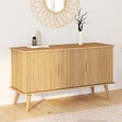 ID MARKET - Buffet 110 cm JULIETTE 3 portes lattes tasseau bois coloris chêne - vignette