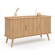 ID MARKET - Buffet 110 cm JULIETTE 3 portes lattes tasseau bois coloris chêne - vignette