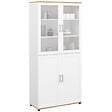 ID MARKET - Meuble armoire colonne salle de bain VITO 4 portes dont 2 vitrées blanc et bois - vignette