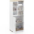 ID MARKET - Meuble armoire colonne salle de bain VITO 4 portes dont 2 vitrées blanc et bois - vignette