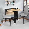 ID MARKET - Table console pliable EDI 2-4 personnes bois noir plateau façon hêtre 103 x 76 cm - vignette
