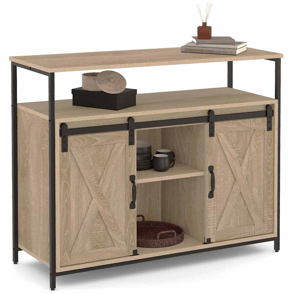 ID MARKET - Buffet 100 cm QUEBEC 2 portes grange coulissantes design industriel - large
