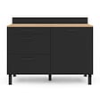 ID MARKET - Buffet bas casserolier de cuisine 120 cm CINA plan de travail H.83 cm 1 porte + 3 tiroirs façon hêtre et noir - vignette