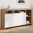 ID MARKET - Buffet 140 cm MALO bois façon hêtre et portes blanches - vignette