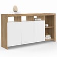 ID MARKET - Buffet 140 cm MALO bois façon hêtre et portes blanches - vignette