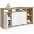 ID MARKET - Buffet 140 cm MALO bois façon hêtre et portes blanches - vignette