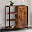 ID MARKET - Buffet d'appoint 3 étagères et placard 70 cm DAYTON effet vieilli design industriel - vignette