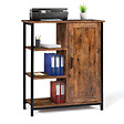ID MARKET - Buffet d'appoint 3 étagères et placard 70 cm DAYTON effet vieilli design industriel - vignette