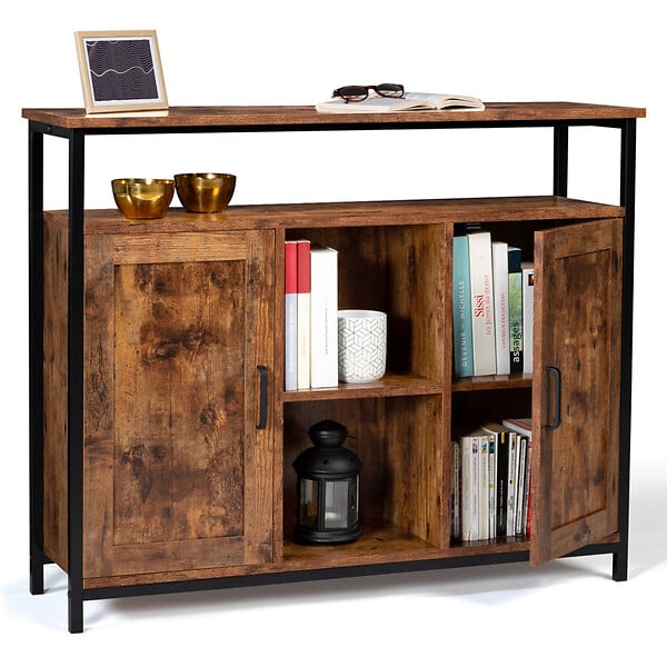 ID MARKET - Buffet 100 cm DAYTON  2 portes avec étagères effet vieilli design industriel - large