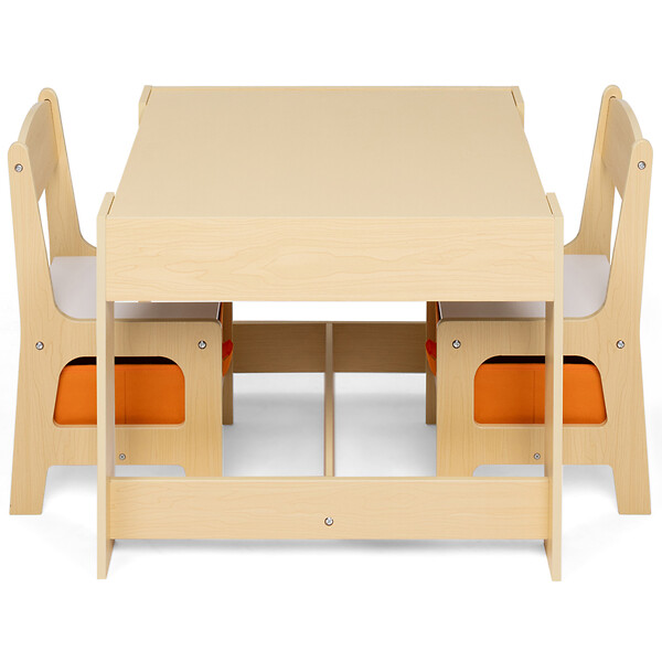 ID MARKET - Table à dessin reversible + 2 chaises GABRIEL avec bacs de rangement bois façon hêtre - large